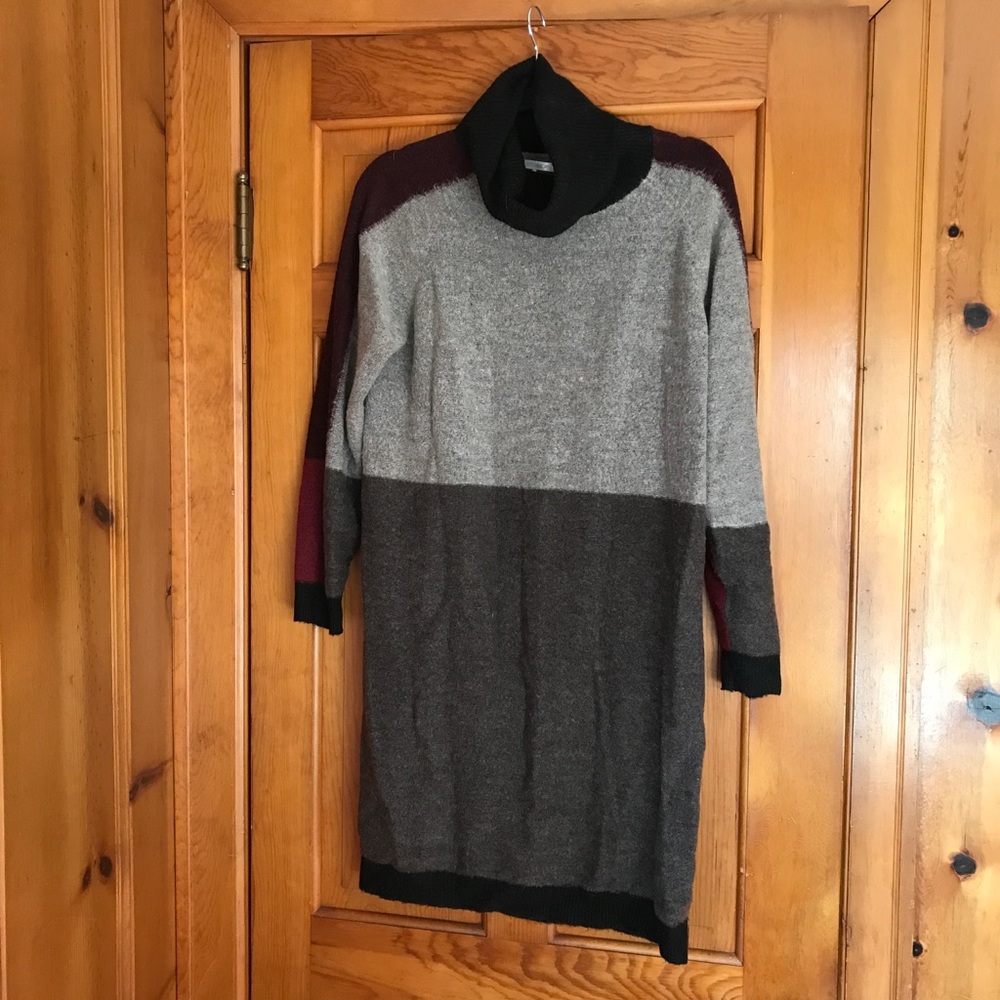 Sophisticated Gray and Tan Long Sleeve Dress
